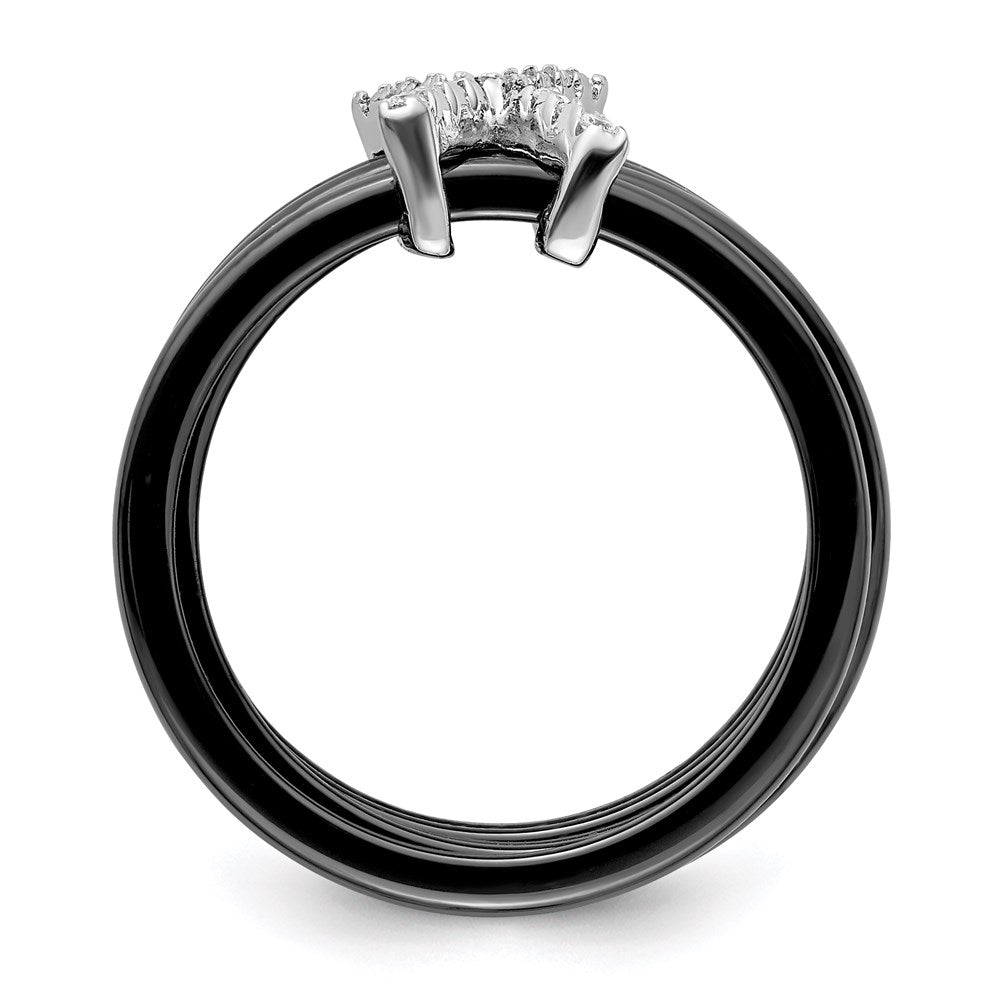Sterling Silver Brilliant Embers Rhodium-Plated 17 Stone Micro Pav Cz X Ceramic Ring