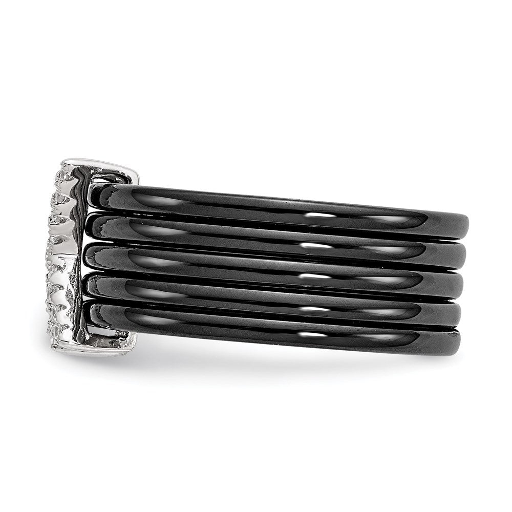 Sterling Silver Brilliant Embers Rhodium-Plated 17 Stone Micro Pav Cz X Ceramic Ring