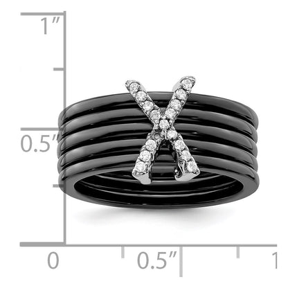 Sterling Silver Brilliant Embers Rhodium-Plated 17 Stone Micro Pav Cz X Ceramic Ring