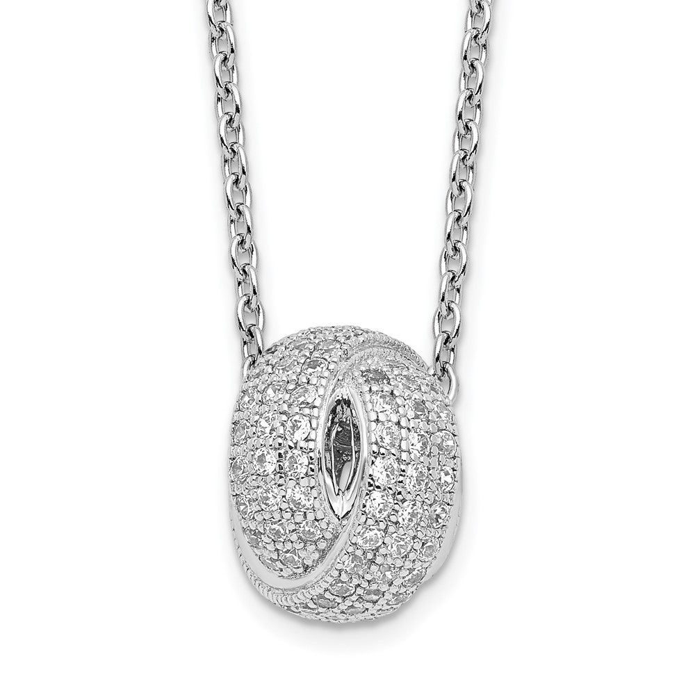 Sterling Silver Brilliant Embers Rhodium-Plated 122 Stone 18 Inch Micro Pav Cz Love Knot Necklace With 2 Extender