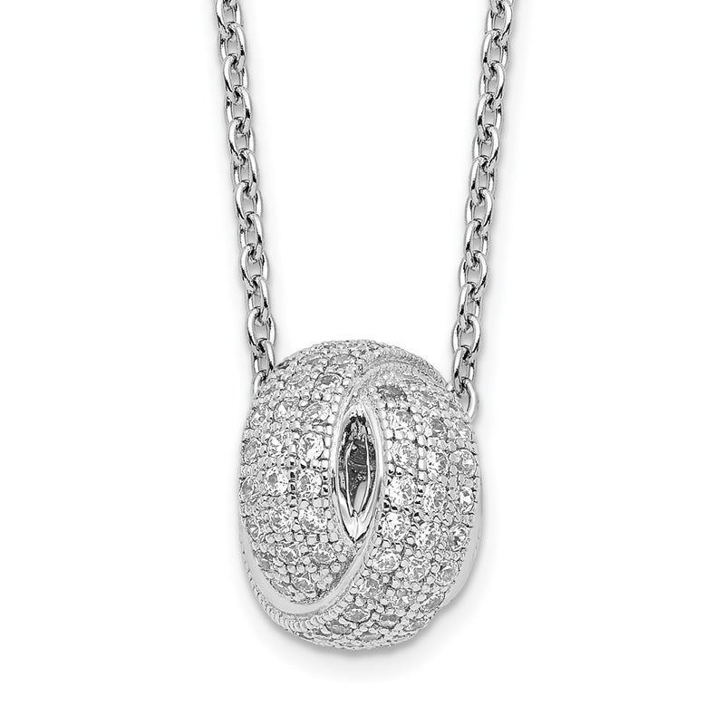 Sterling Silver Brilliant Embers Rhodium-Plated 122 Stone 18 Inch Micro Pav Cz Love Knot Necklace With 2 Extender