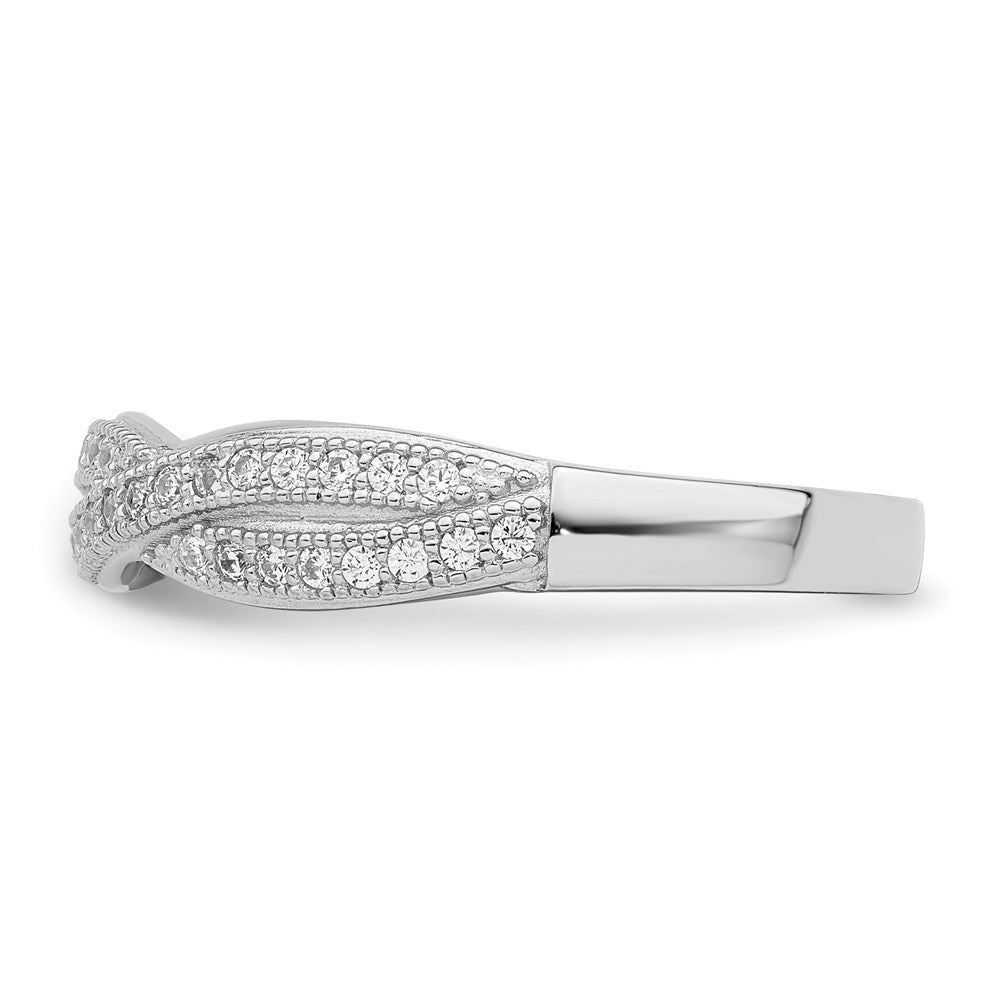 Sterling Silver Brilliant Embers Rhodium-Plated 48 Stone Criss Cross Micro Pav Cz Polished Ring