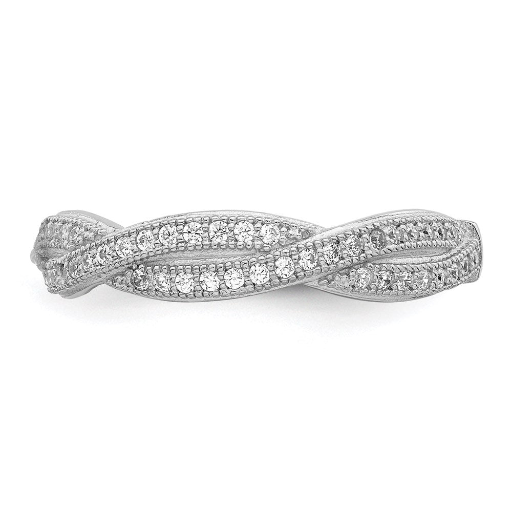 Sterling Silver Brilliant Embers Rhodium-Plated 48 Stone Criss Cross Micro Pav Cz Polished Ring