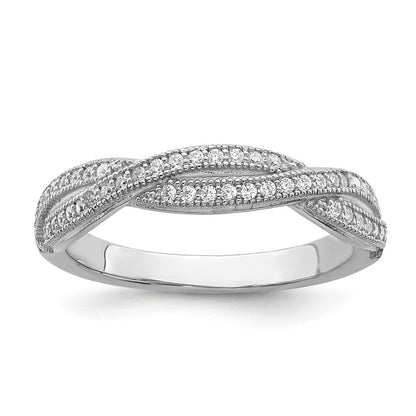 Sterling Silver Brilliant Embers Rhodium-Plated 48 Stone Criss Cross Micro Pav Cz Polished Ring