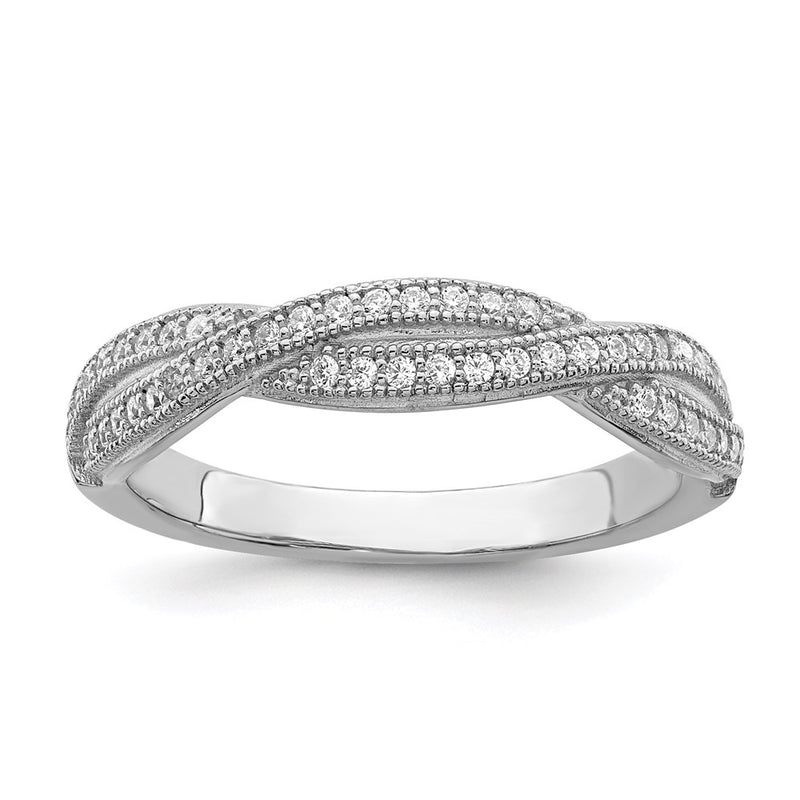 Sterling Silver Brilliant Embers Rhodium-Plated 48 Stone Criss Cross Micro Pav Cz Polished Ring
