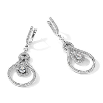 Sterling Silver Brilliant Embers Rhodium Plated 226 Stone Cz Hinged Hoop Chandelier Dangle Earrings