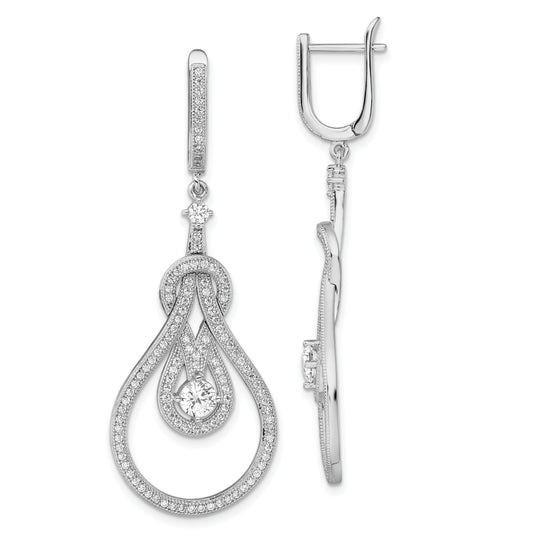 Sterling Silver Brilliant Embers Rhodium Plated 226 Stone Cz Hinged Hoop Chandelier Dangle Earrings