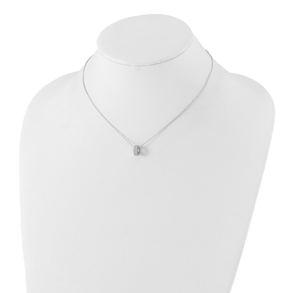 Sterling Silver & Cz Brilliant Embers Polished Circle W/1In Ext. Necklace