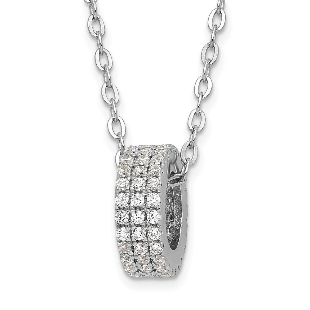Sterling Silver & Cz Brilliant Embers Polished Circle W/1In Ext. Necklace