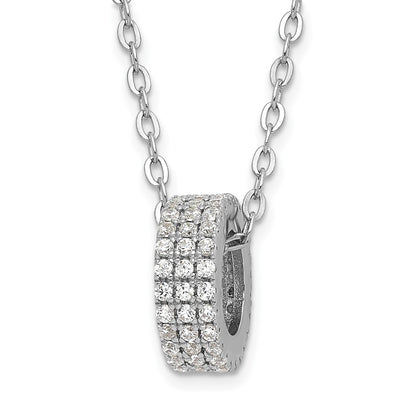 Sterling Silver & Cz Brilliant Embers Polished Circle W/1In Ext. Necklace