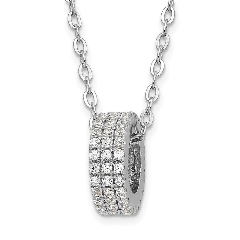 Sterling Silver & Cz Brilliant Embers Polished Circle W/1In Ext. Necklace