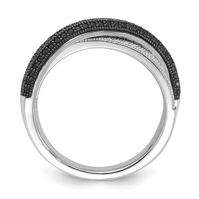 Sterling Silver Black & Clear Cz X True Fire Polished Ring
