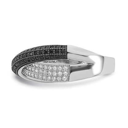 Sterling Silver Black & Clear Cz X True Fire Polished Ring