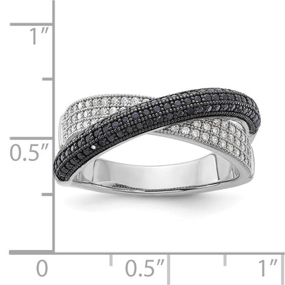 Sterling Silver Black & Clear Cz X True Fire Polished Ring