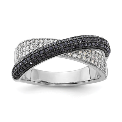 Sterling Silver Black & Clear Cz X True Fire Polished Ring