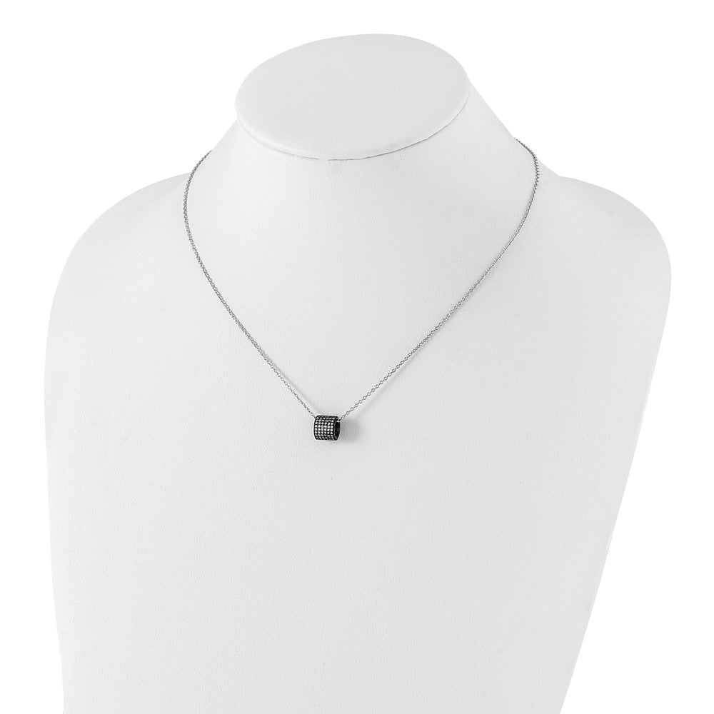 Sterling Silver Black Rhodium Cz Circle Bead True Fire Necklace
