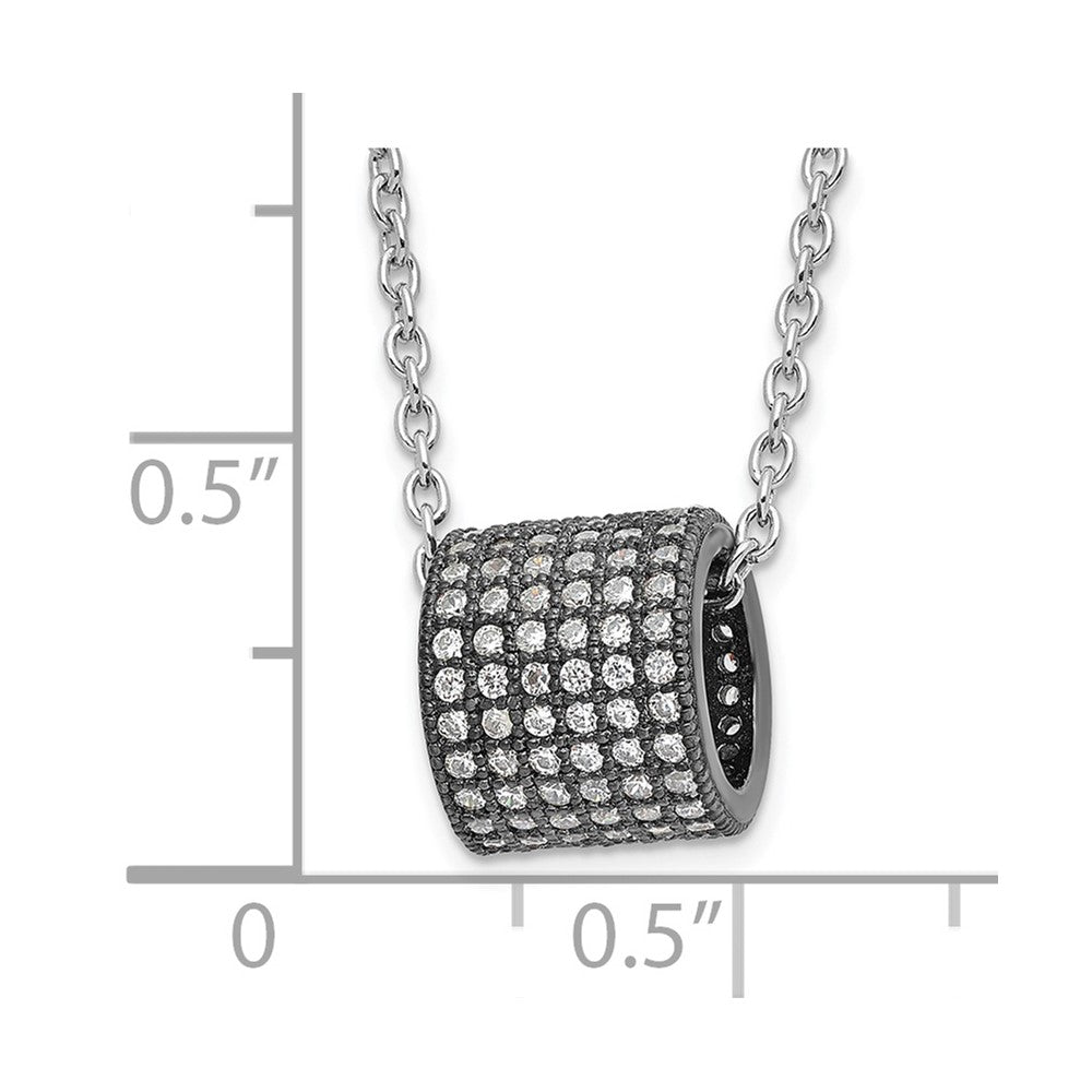 Sterling Silver Black Rhodium Cz Circle Bead True Fire Necklace