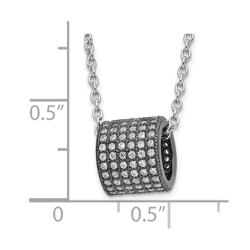 Sterling Silver Black Rhodium Cz Circle Bead True Fire Necklace