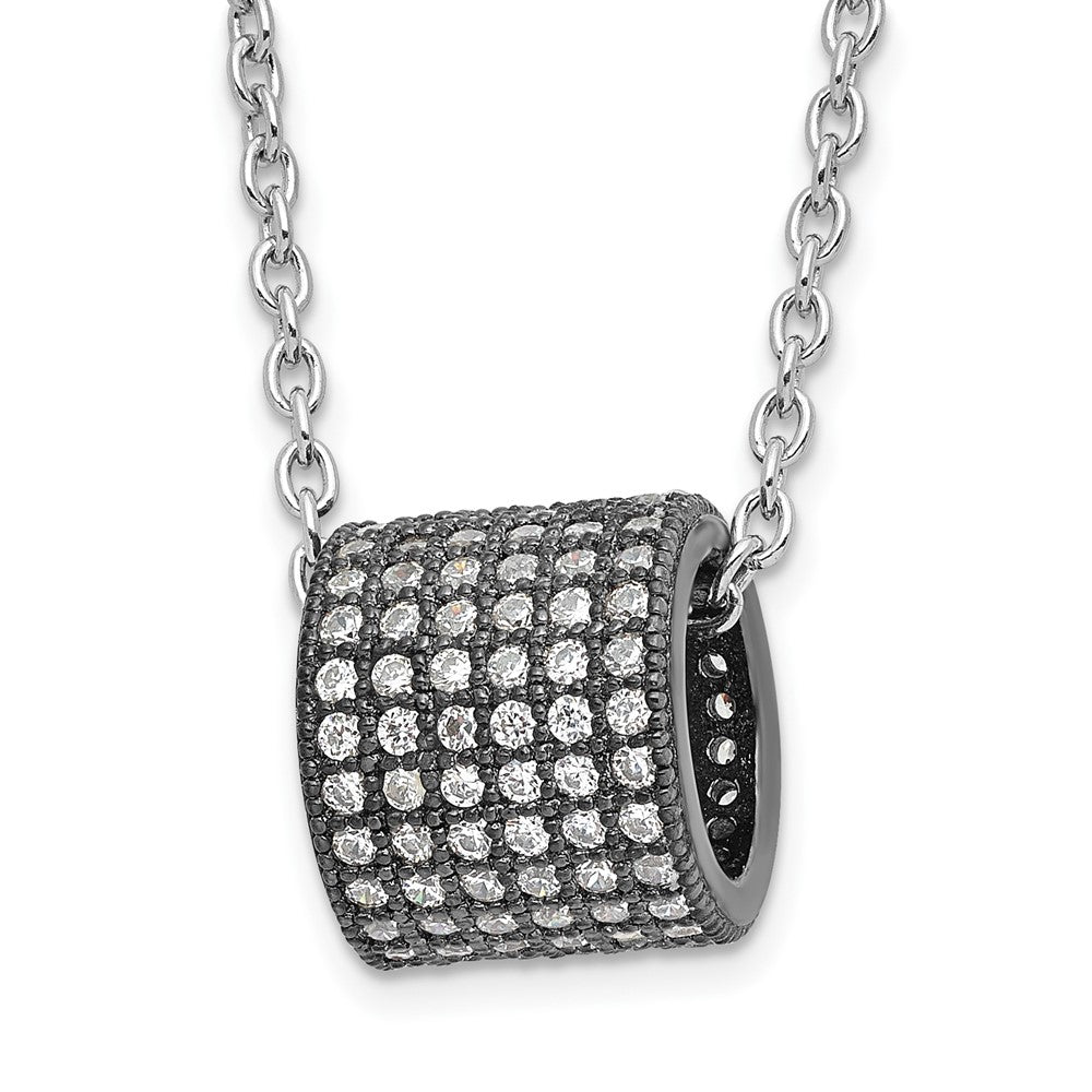 Sterling Silver Black Rhodium Cz Circle Bead True Fire Necklace