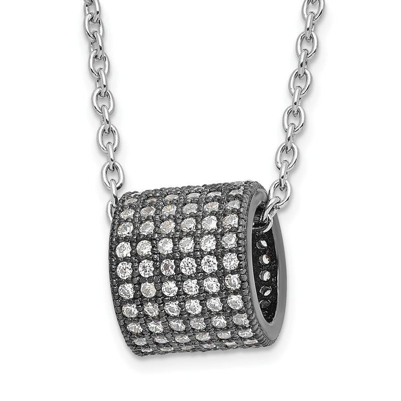 Sterling Silver Black Rhodium Cz Circle Bead True Fire Necklace