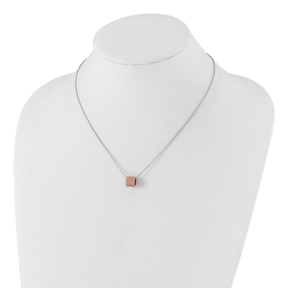 Ss/Gold Plated Brilliant Embers Sterling Silver Rose Gold-Plated Pink Cz W/ 2In Ext Necklace
