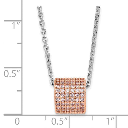 Ss/Gold Plated Brilliant Embers Sterling Silver Rose Gold-Plated Pink Cz W/ 2In Ext Necklace
