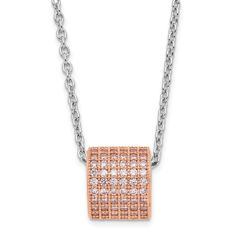Ss/Gold Plated Brilliant Embers Sterling Silver Rose Gold-Plated Pink Cz W/ 2In Ext Necklace