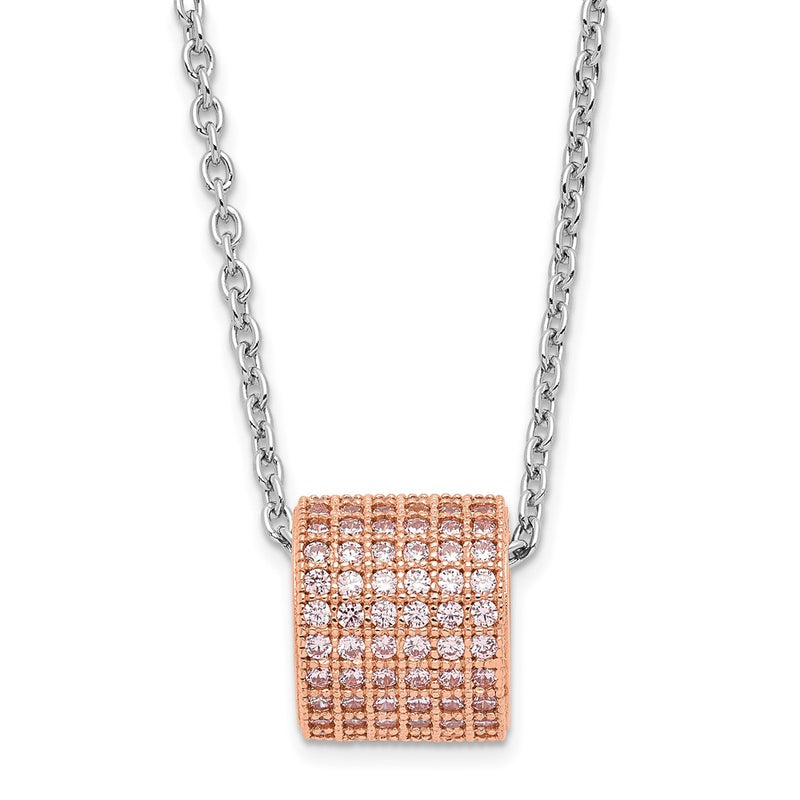 Ss/Gold Plated Brilliant Embers Sterling Silver Rose Gold-Plated Pink Cz W/ 2In Ext Necklace