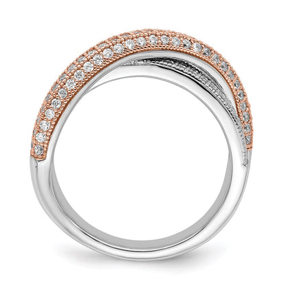 Ss/Gold Plated Brilliant Embers Sterling Silver Rose Gold-Plated Rhodium-Plated 162 Stone Micro Pav Cz Polished Ring