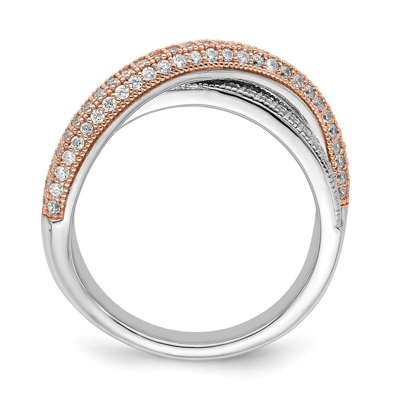 Ss/Gold Plated Brilliant Embers Sterling Silver Rose Gold-Plated Rhodium-Plated 162 Stone Micro Pav Cz Polished Ring