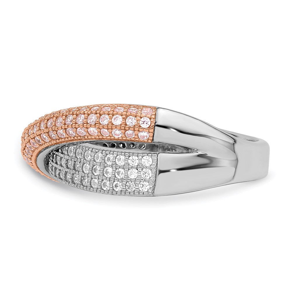 Ss/Gold Plated Brilliant Embers Sterling Silver Rose Gold-Plated Rhodium-Plated 162 Stone Micro Pav Cz Polished Ring