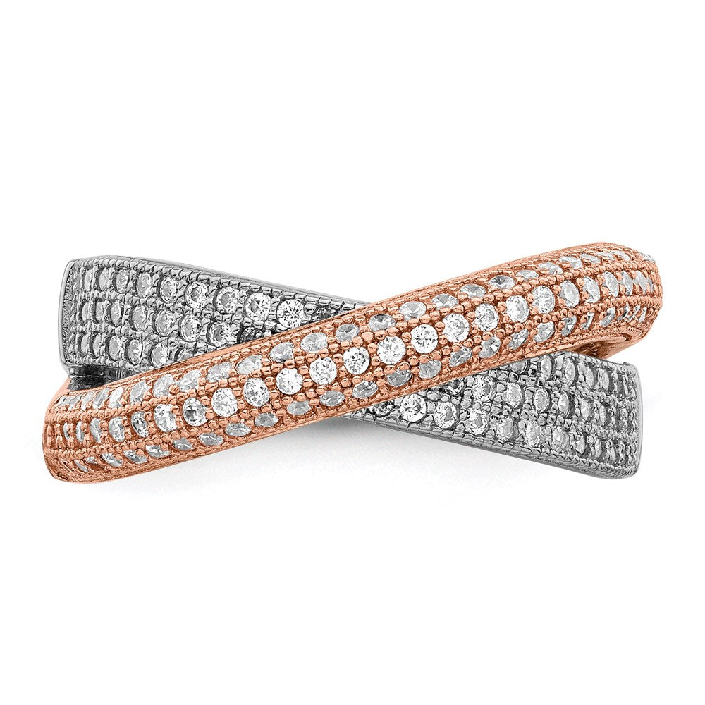 Ss/Gold Plated Brilliant Embers Sterling Silver Rose Gold-Plated Rhodium-Plated 162 Stone Micro Pav Cz Polished Ring