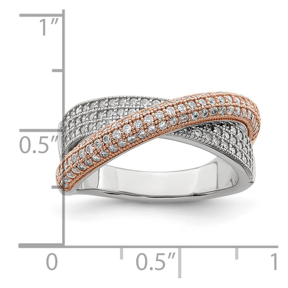 Ss/Gold Plated Brilliant Embers Sterling Silver Rose Gold-Plated Rhodium-Plated 162 Stone Micro Pav Cz Polished Ring