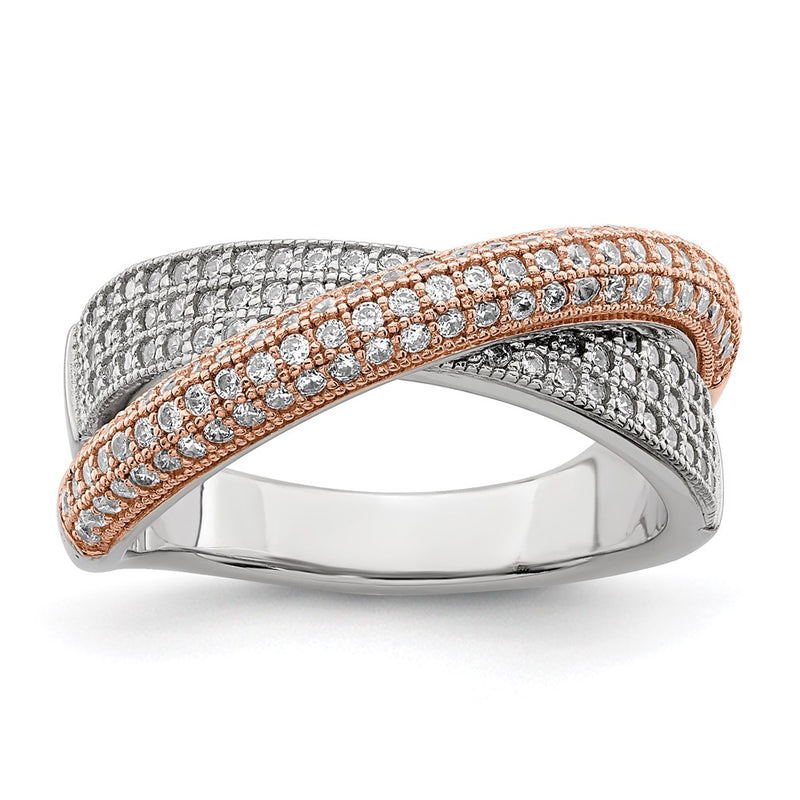 Ss/Gold Plated Brilliant Embers Sterling Silver Rose Gold-Plated Rhodium-Plated 162 Stone Micro Pav Cz Polished Ring