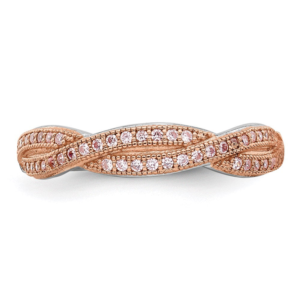 Ss/Gold Plated Brilliant Embers Sterling Silver Rose Gold-Plated Rhodium-Plated 48 Stone Criss Cross Micro Pav Cz Polished Ring