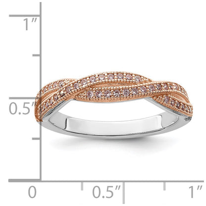 Ss/Gold Plated Brilliant Embers Sterling Silver Rose Gold-Plated Rhodium-Plated 48 Stone Criss Cross Micro Pav Cz Polished Ring