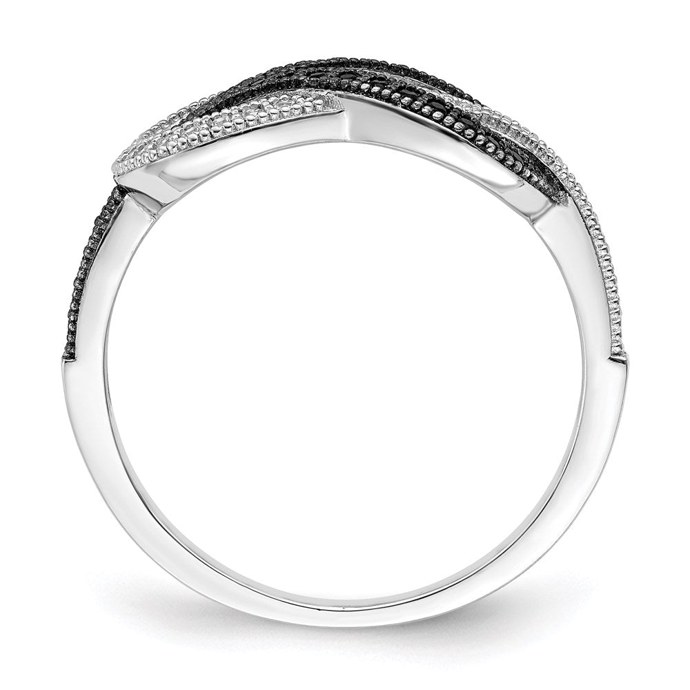 Sterling Silver Brilliant Embers Rhodium-Plated 59 Stone Micro Pav Black And White Cz Polished Ring