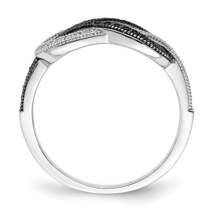 Sterling Silver Brilliant Embers Rhodium-Plated 59 Stone Micro Pav Black And White Cz Polished Ring