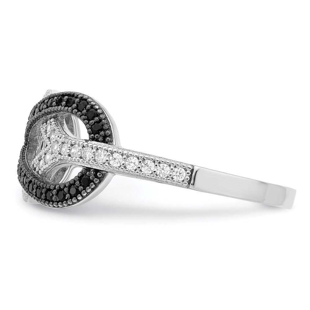 Sterling Silver Brilliant Embers Rhodium-Plated 59 Stone Micro Pav Black And White Cz Polished Ring