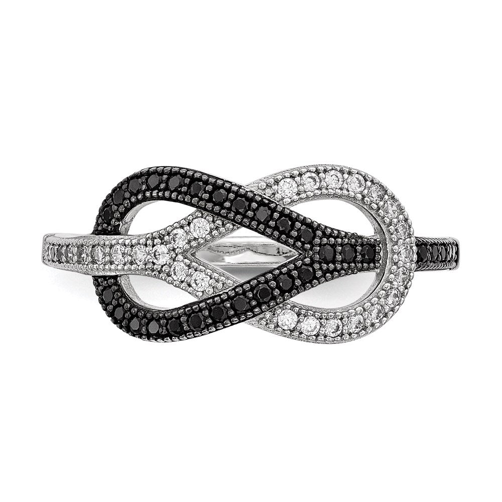 Sterling Silver Brilliant Embers Rhodium-Plated 59 Stone Micro Pav Black And White Cz Polished Ring