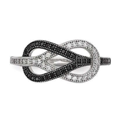 Sterling Silver Brilliant Embers Rhodium-Plated 59 Stone Micro Pav Black And White Cz Polished Ring