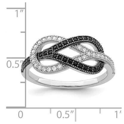 Sterling Silver Brilliant Embers Rhodium-Plated 59 Stone Micro Pav Black And White Cz Polished Ring
