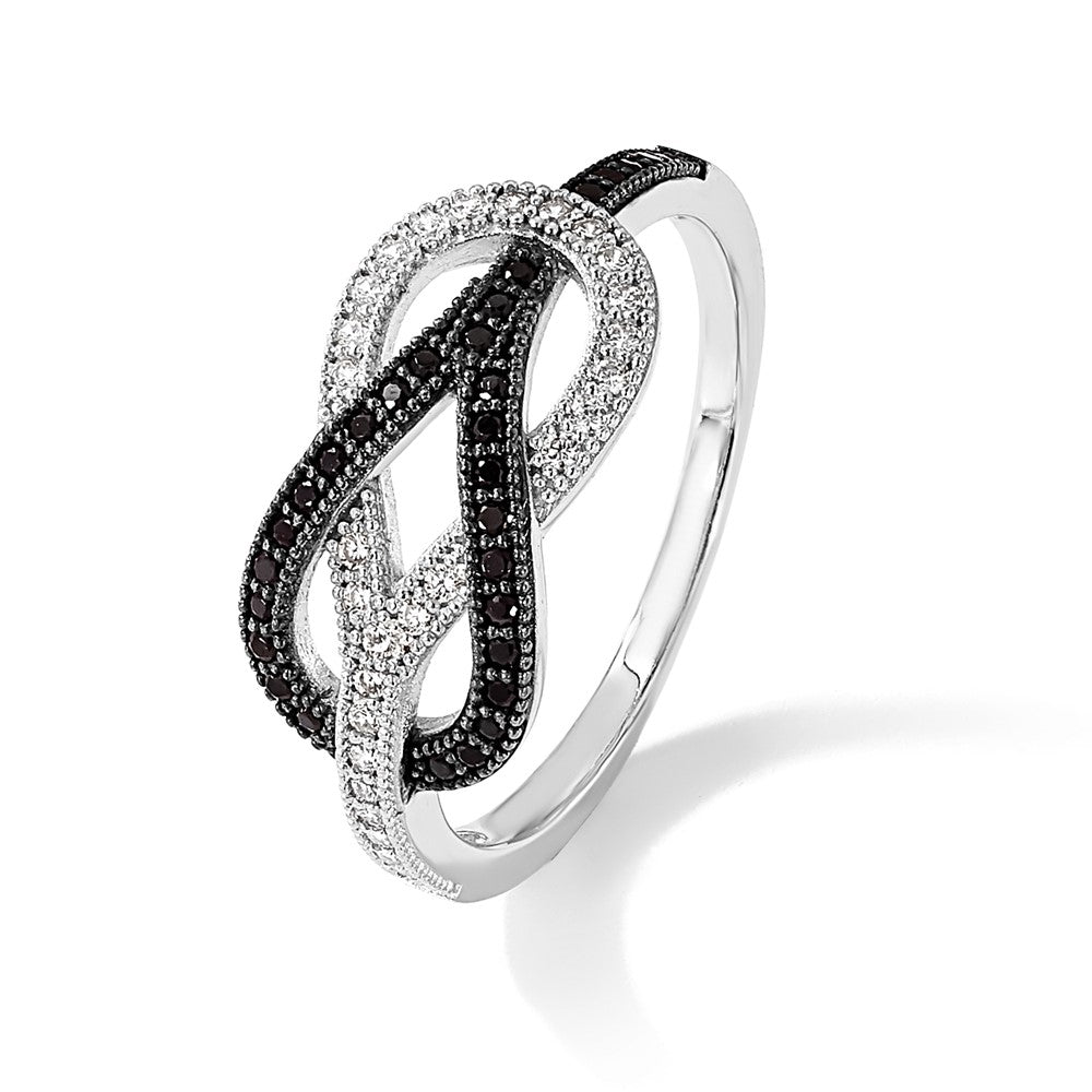 Sterling Silver Brilliant Embers Rhodium-Plated 59 Stone Micro Pav Black And White Cz Polished Ring