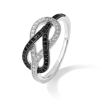 Sterling Silver Brilliant Embers Rhodium-Plated 59 Stone Micro Pav Black And White Cz Polished Ring