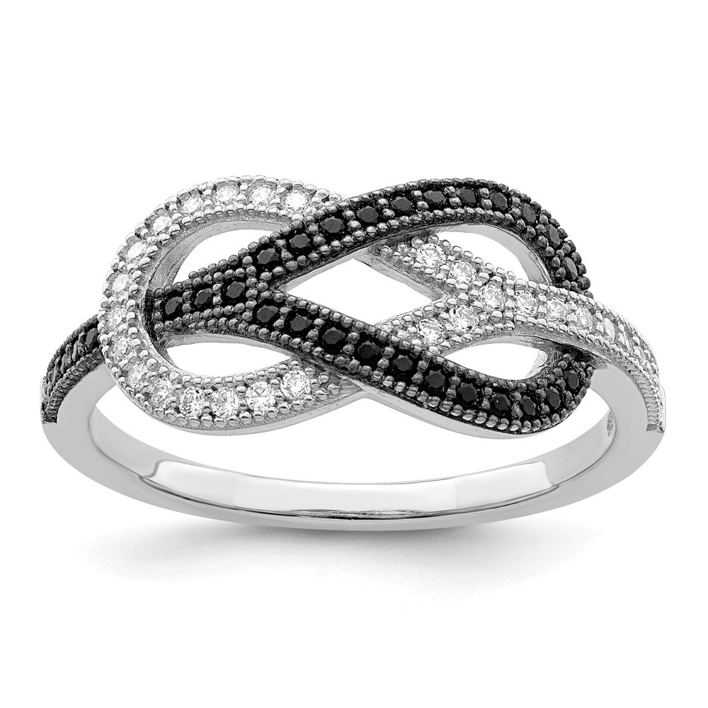 Sterling Silver Brilliant Embers Rhodium-Plated 59 Stone Micro Pav Black And White Cz Polished Ring