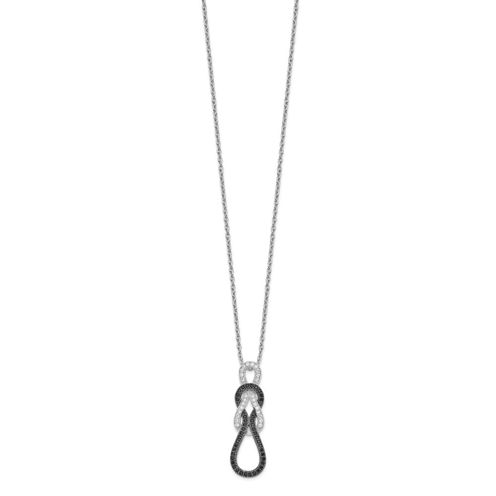 Sterling Silver Brilliant Embers Rhodium-Plated 68 Stone Micro Pav Black And White Cz Polished 18 Inch Necklace With 2 Extender