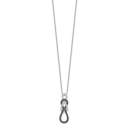 Sterling Silver Brilliant Embers Rhodium-Plated 68 Stone Micro Pav Black And White Cz Polished 18 Inch Necklace With 2 Extender
