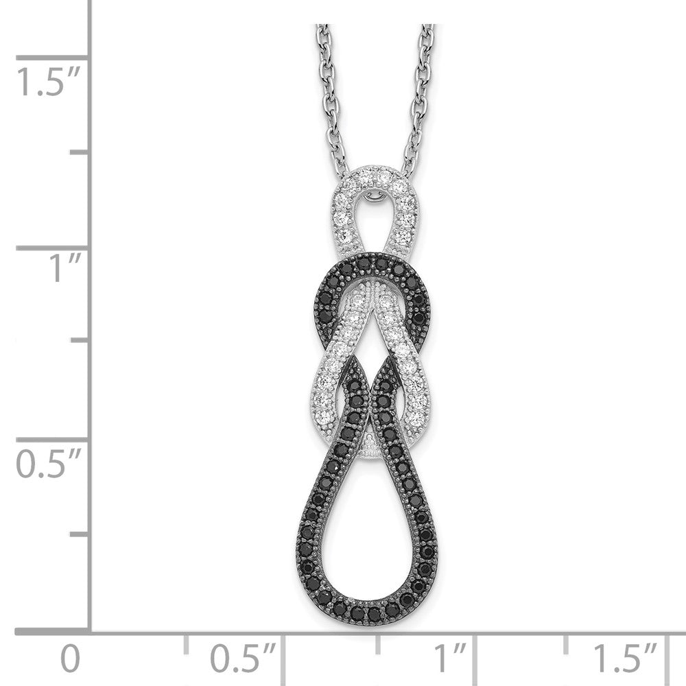 Sterling Silver Brilliant Embers Rhodium-Plated 68 Stone Micro Pav Black And White Cz Polished 18 Inch Necklace With 2 Extender