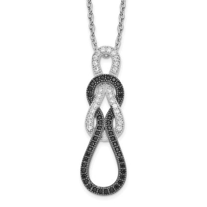 Sterling Silver Brilliant Embers Rhodium-Plated 68 Stone Micro Pav Black And White Cz Polished 18 Inch Necklace With 2 Extender