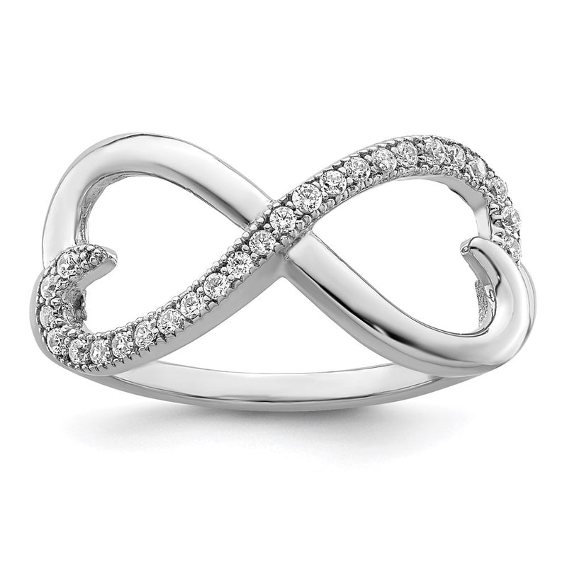 Sterling Silver Brilliant Embers Rhodium-Plated 20 Stone Micro Pav Cz Heart Ring